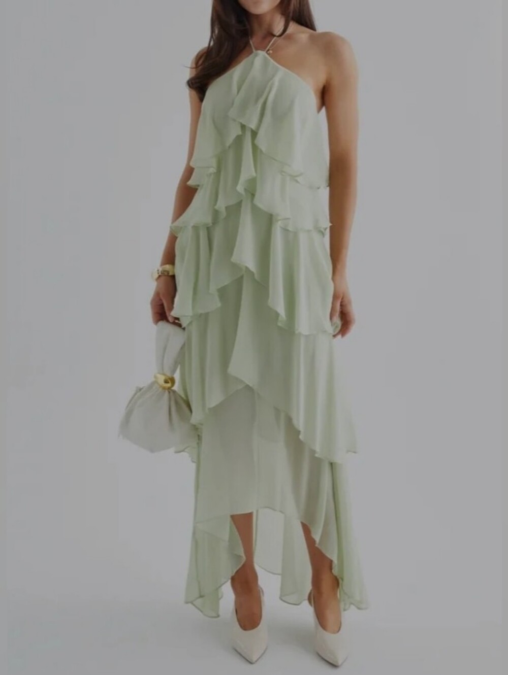 Women's Ruffled High Low Halter Neck Maxi Dress